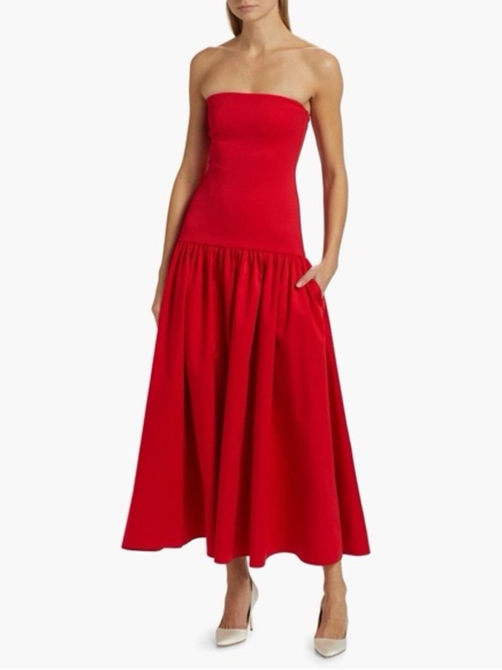 Alice + Olivia Oriana Bright Ruby Strapless Drop Waist Midi Dress Size 6